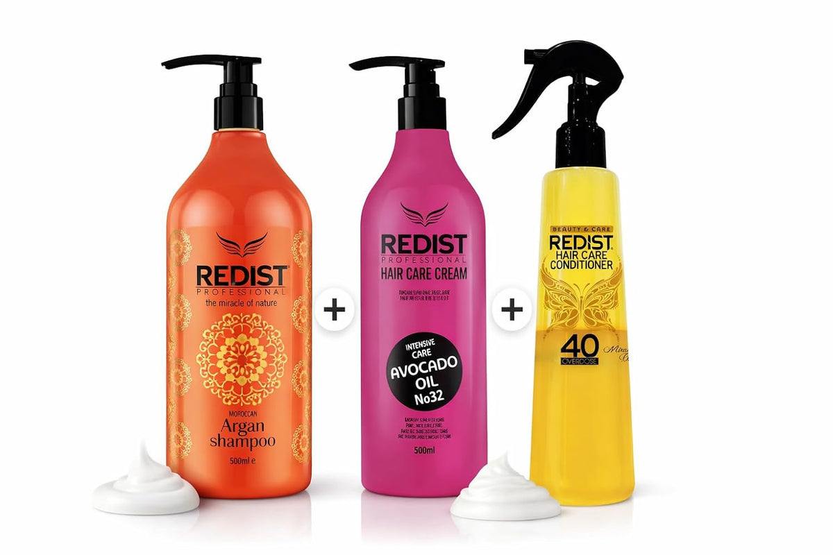 Redist Argan & Avocado Haarpflege Set – Shampoo 500 ml + Avocado Haarcreme 500 ml + Two Phase Conditioner 400 ml