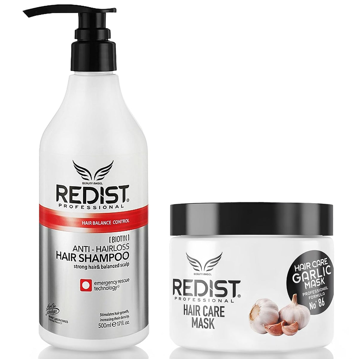 Redist Anti-Haarausfall Haarpflege Set – Biotin Shampoo 500 ml + Knoblauch Haarmaske 475 ml