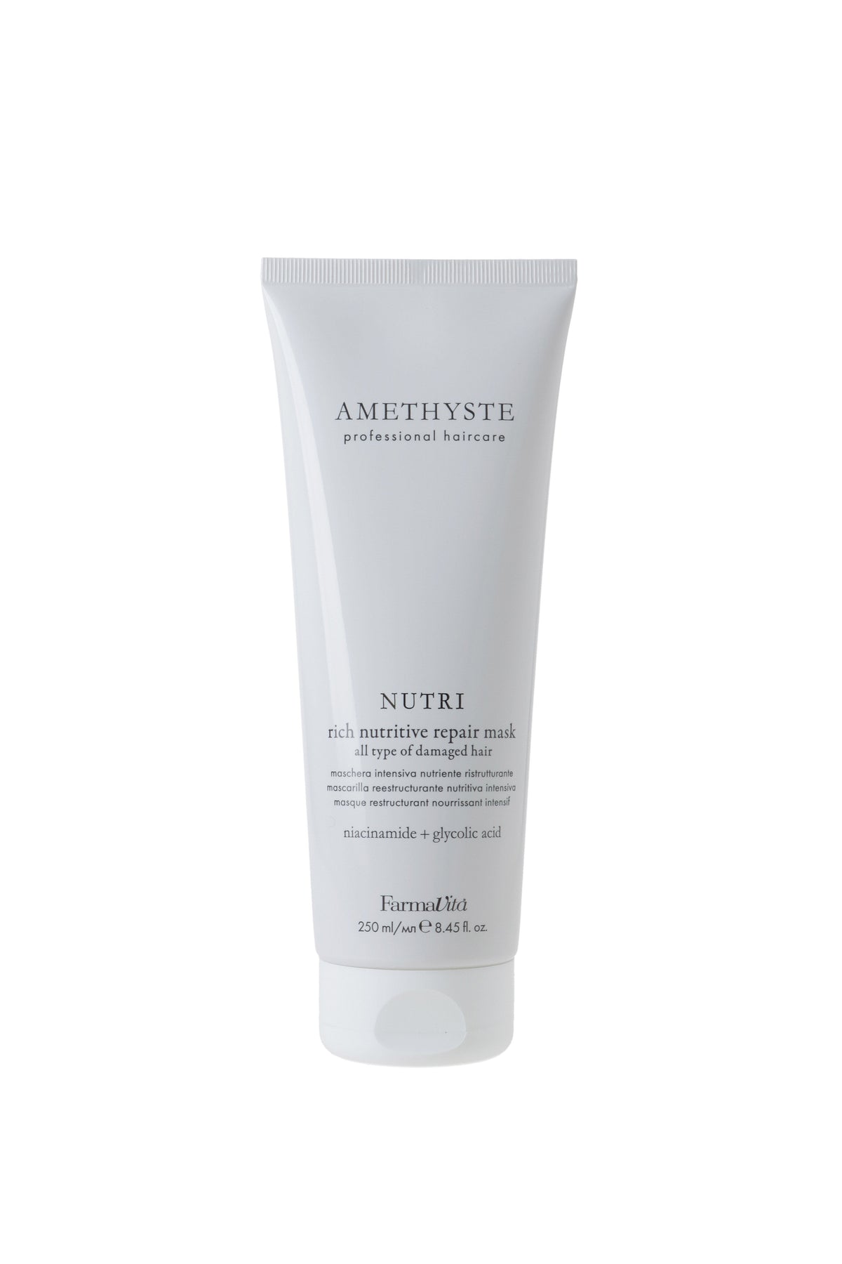 Amethyste Repair Pflege Set – NUTRI Repair Shampoo 250 ml + NUTRI Repair Mask 250 ml + NUTRI Luminescence Lotion 12x8 ml + Molecular Repair Leave-In Serum